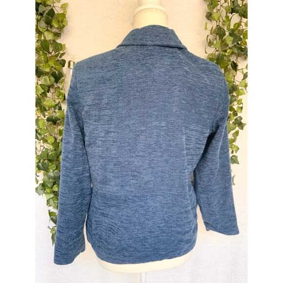 Vintage 90's Alfred Dunner Blue Tweed Patchwork Floral Embroidery Button Jacket - Picture 8 of 9